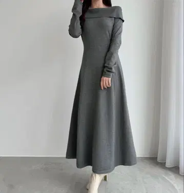 CENEA 세네아 오프숄더풍 스퀘어 넥 롱 니트 원피스 M