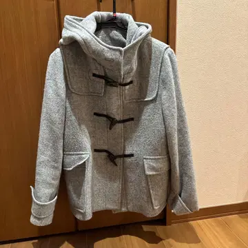 그레이 더플 코트 후드 부착