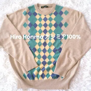 히로 혼마 캐시미어 100% 니트 스웨터 아가일 무늬