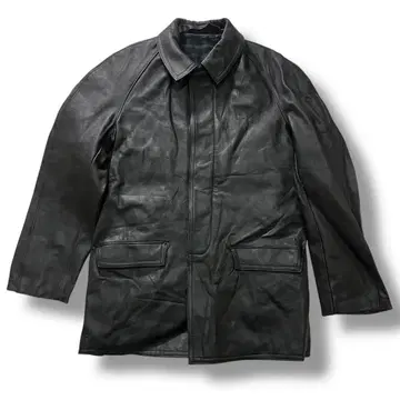 90s 유로 빈티지 가죽 카 코트 천연 가죽 울 라이너