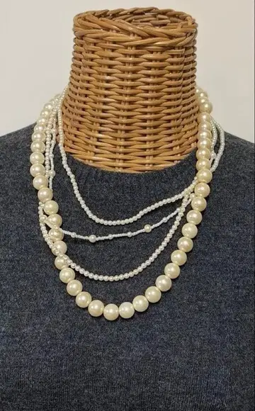 화이트 펄 다층 목걸이