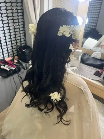 머리 장식 화이트 꽃 헤어 액세서리 일본 의류 결혼식 졸업식 성인식