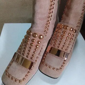 Sergio Rossi 핑크 베이지 스터드 웨지 부츠