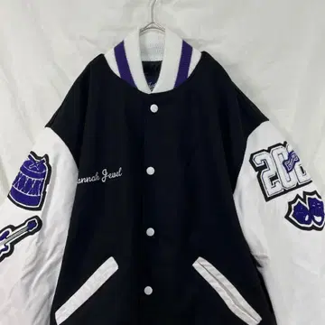 fostens 소매 인조 가죽 바시티 자켓 자수