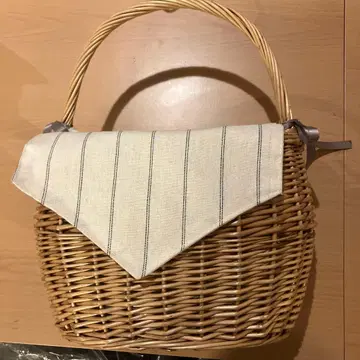 라탄 스트라이프 천 커버 포함 바스켓백
