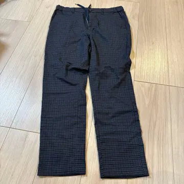 체크 무늬 와이드 팬츠 네이비 계열