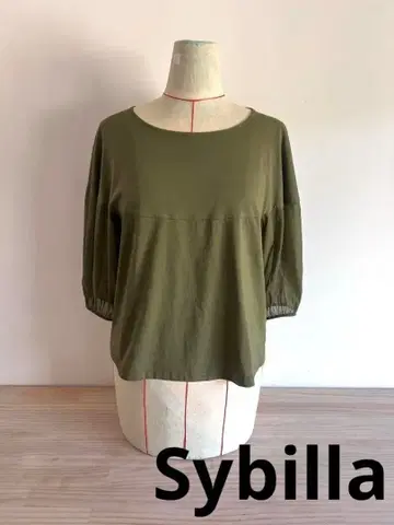 시빌라/상의/티셔츠/7부 소매/M/코튼/벌룬 슬리브/카키