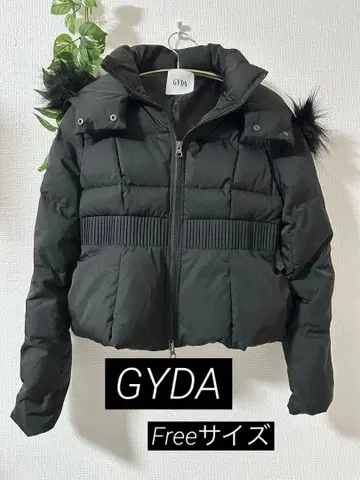 GYDA 퍼 후드 다운 자켓 블랙 허리 벨트 밴딩 Free 사이즈