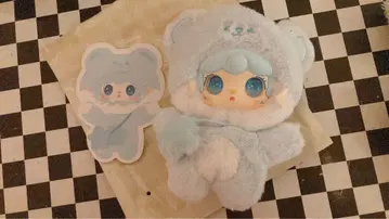 yokki 스카이블루 곰 후드 인형 키링 포함