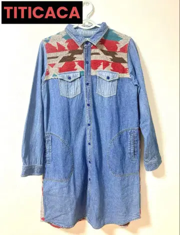 티티카카 밀리터리 패치 원피스 여성용 데님 패턴