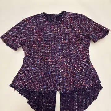 ZARA WOMAN 트위드 프린지 반팔 상의 XL