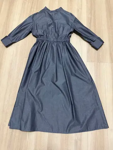 다크 그레이 셔츠 원피스 7부 소매 허리밴딩