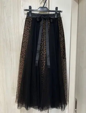 ONE SPO 레오파드 무늬 튤 롱 스커트