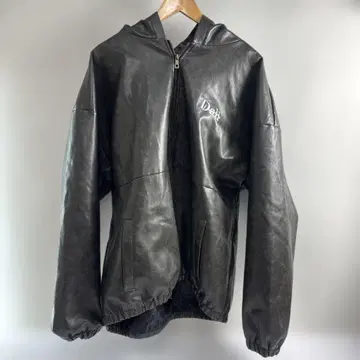 Dall 후드 부착 가죽 자켓 블랙