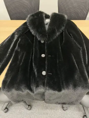 블랙 퍼 옷깃 롱 코트 3XL