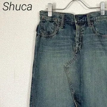 Shuca 미디 스커트 타이트 데님 리메이크풍 비대칭 슬릿