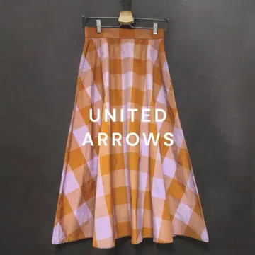 유나이티드 애로우즈 체크 무늬 올 패턴 깅엄 플레어 스커트 A라인