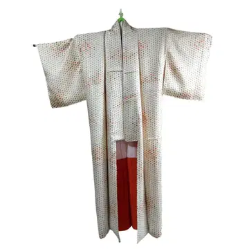 아이보리 미니 꽃무늬 코몬 기모노 순수 실크 여성용