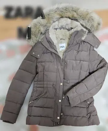 ZARA 브라운 다운 자켓 후드 부착