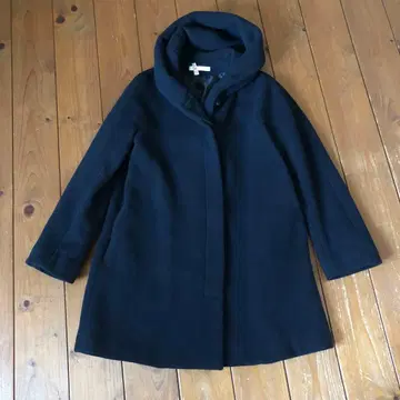 두클라쎄 후드 부착 숄카라 울 혼방 코트