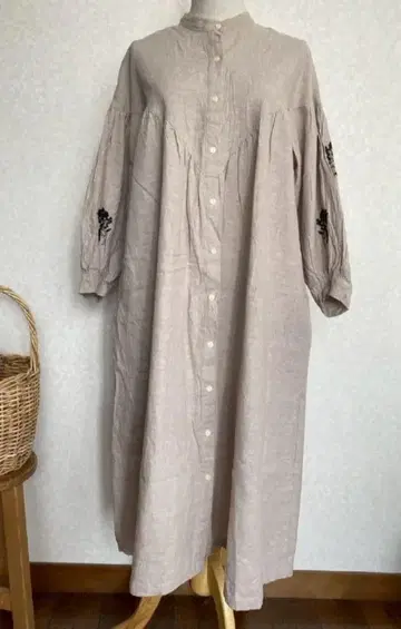 미사용 새상품 사만사 모스모스 린넨 원피스 소매 자수 베이지 F