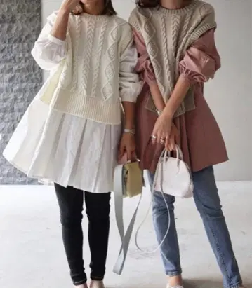 unminou 도킹 케이블 니트 레이어드 셔츠