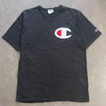 챔피온 빅 로고 와펜 남성용 블랙 티셔츠 구제 의류
