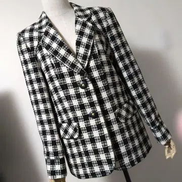 [ 미사용 새상품 ] 테일러드 자켓 블랙 화이트, 라메 체크 무늬