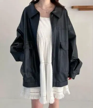 Heather 자켓 블루종 BIG 블루종 인조 가죽 그레이