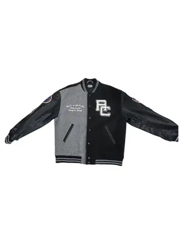 바시티 자켓 블랙과 그레이 자수