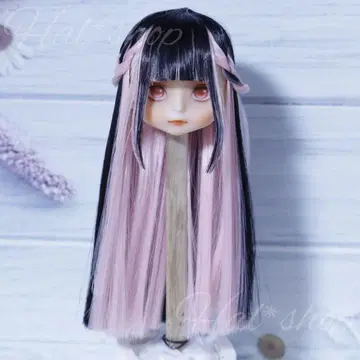세리아 인형 가발 핑크 x 블랙 하프 업