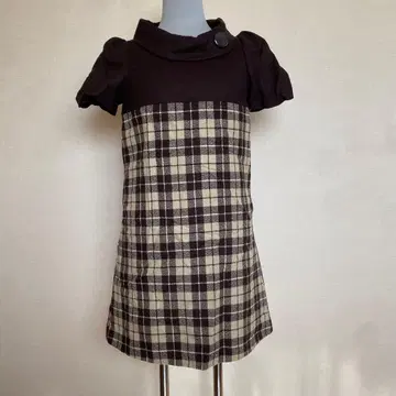 INGNI 브라운과 베이지 체크 무늬 반팔 원피스