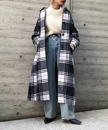 PAGEBOY (페이지 보이) BIG 체크 스텐카라 코트