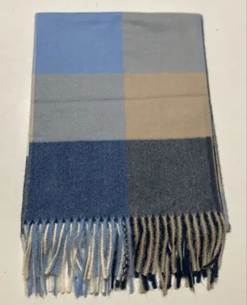 체크 무늬 스톨 블루 계열 베이지 계열 대형