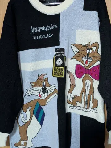 패턴 니트 올 패턴 자수 디자인 니트 레트로 캐릭터 오샤레 니트