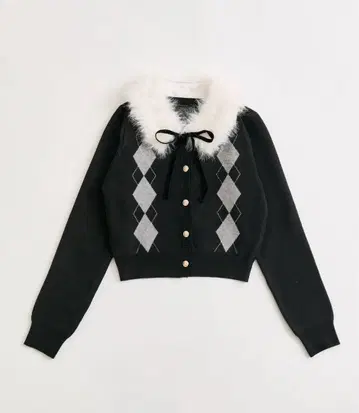 OLIVE des OLIVE 퍼 티펫 포함 아가일 니트