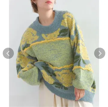 Lupilien 빅 플라워 패턴 니트 민트 플라워