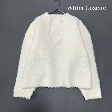 23AW 윔 가젯 니트 V넥 풀오버 야크 혼방 샤기 레이어드