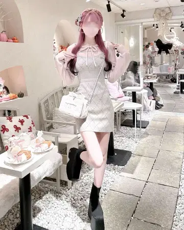 [ HONEYMEW ] 모노그램 샤기 앙상블 니트 원피스