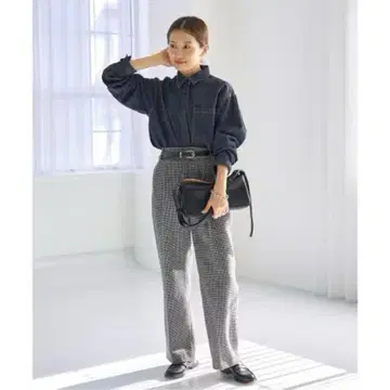 새상품급 IENA / 이에나 하운드투스 체크 2턱 팬츠 블랙 36