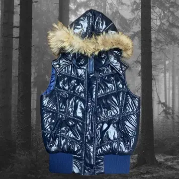 y2k 퍼 다운 베스트 자켓 헤이세이 갸루 그런지 광택 네이비