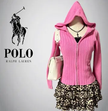 POLO 랄프 로렌 지퍼 후드티 리브 핑크 헤이세이 갸루 그런지
