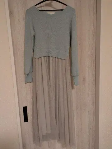 스카이블루 니트 그레이 긴팔 원피스 M