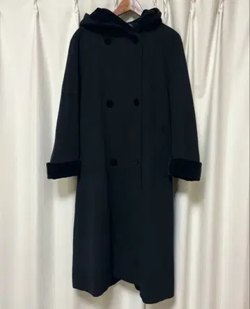 미국 빈티지 울 벨벳 후드 부착 롱 코트