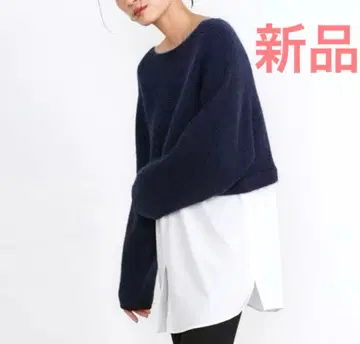 새상품 Luftrobe 도킹 니트 네이비 화이트 셔츠 레이어드 스타일