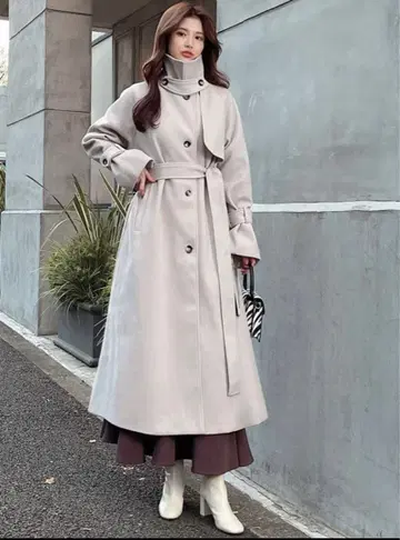 그레일 미사용 새상품 리본 벨트 포함 페이크 울 트렌치코트 k9049x