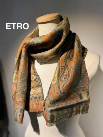 에트로 스톨 오렌지 계열 멀티 컬러 페이즐리 무늬 울 실크 배송비 포함