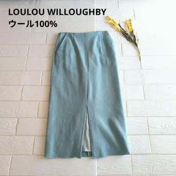 LOULOU WILLOUGHBY 울 100% 블루 롱 스커트