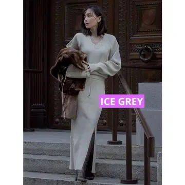 anuans 리브 니트 셋업 (ICE GREY)