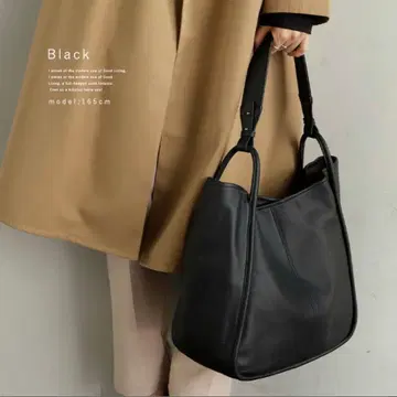 천연 가죽 원 핸들 토트백 블랙